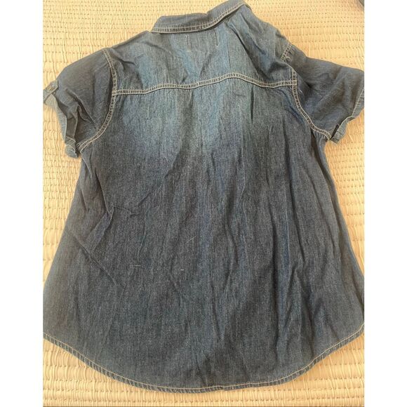 Design by Olivia Women's Cap Sleeve Button Down Denim Chambray Shirt NEEW NWt - Picture 9 of 9